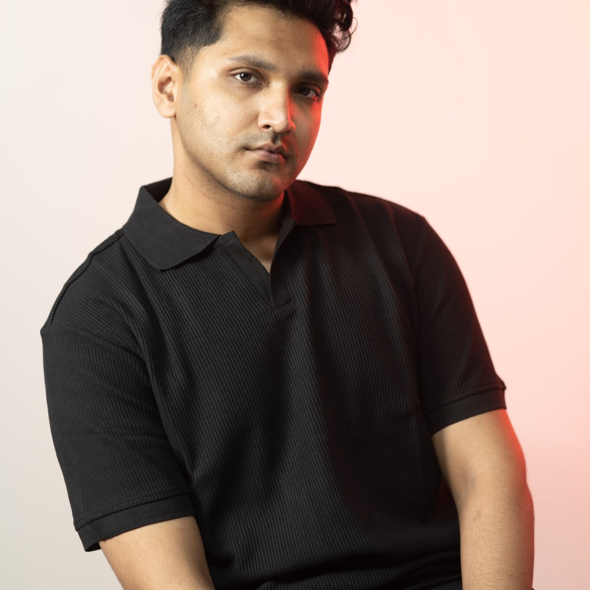 Black Ribbed Knit Polo